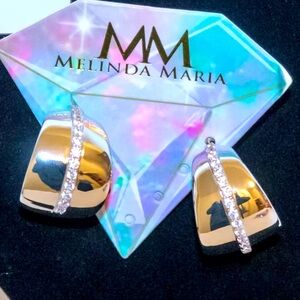 Melinda Maria Gold Huggie Earrings with Clear Crystal Stripe